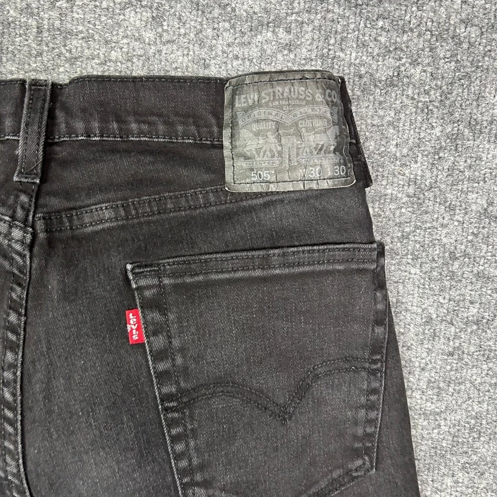 Levi's 505 Jeans Men's Black Denim Stretch Pockets Mid Rise Straight Fit - 30X30
